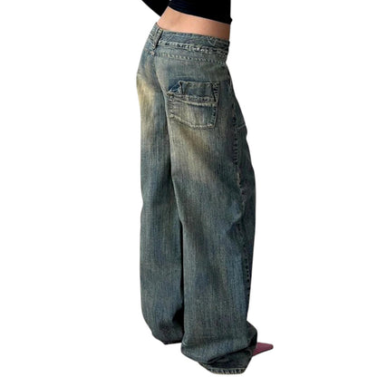Women’s Baggy Street Style Denim Pants – Vintage Loose Fit Jeans with Pockets