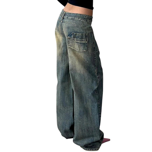 Women’s Baggy Street Style Denim Pants – Vintage Loose Fit Jeans with Pockets