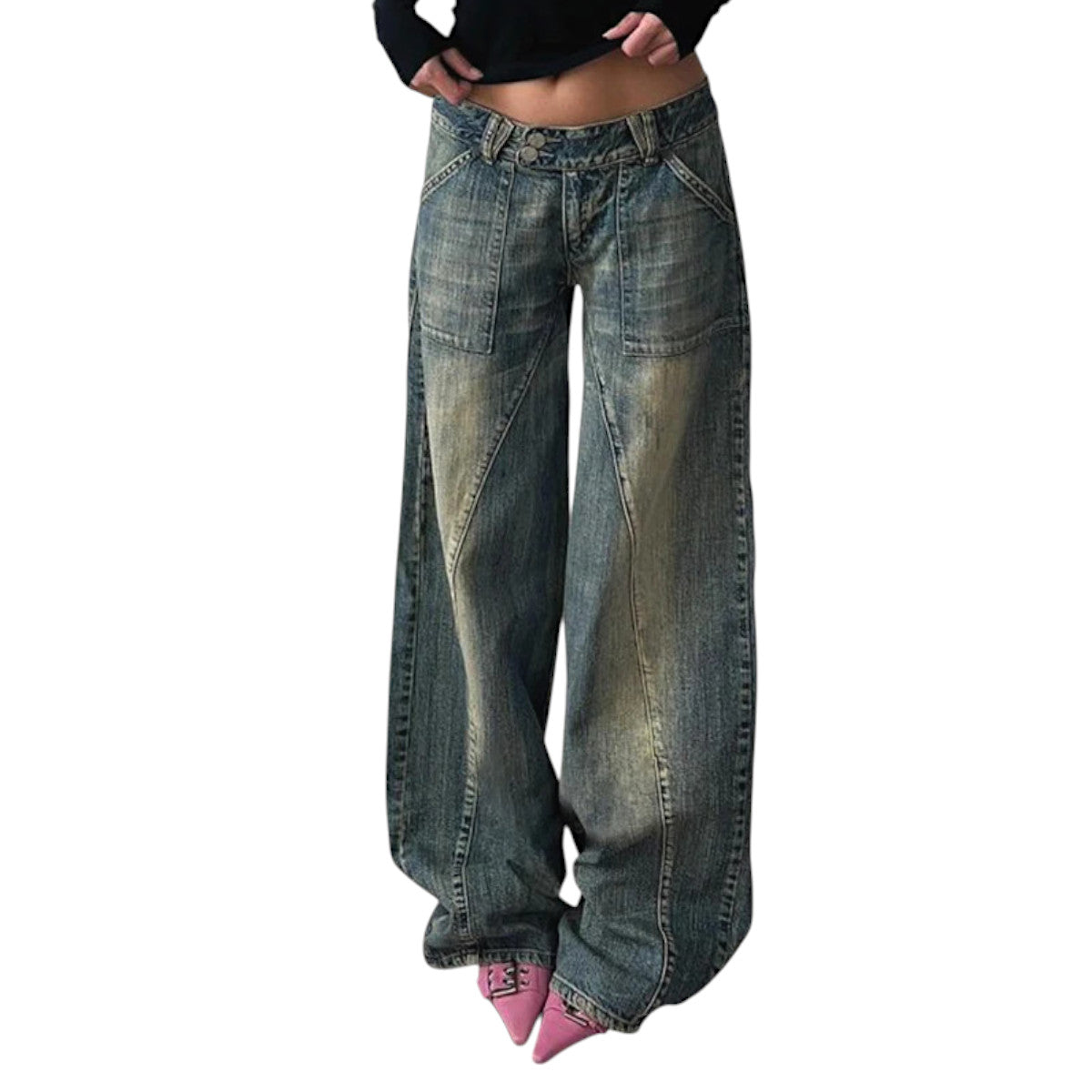 Women’s Baggy Street Style Denim Pants – Vintage Loose Fit Jeans with Pockets