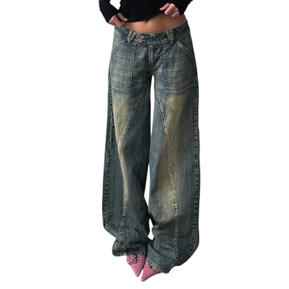 Women’s Baggy Street Style Denim Pants – Vintage Loose Fit Jeans with Pockets