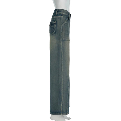 Women’s Baggy Street Style Denim Pants – Vintage Loose Fit Jeans with Pockets