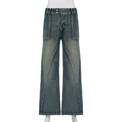 Women’s Baggy Street Style Denim Pants – Vintage Loose Fit Jeans with Pockets