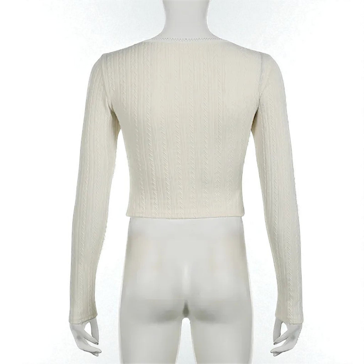 French Pure Desire Cream White Knit Long Sleeve Top – Sweet Ruffle Bow Pullover for Women