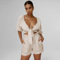 Women’s Two-Piece Street-Style Cardigan & Shorts Set – Casual Chic Cotton Outfit