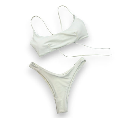 Women Sexy Triangle Bikini Set – Ruched Halter Top & Brazilian Cheeky Thong Two Piece Swimsuit