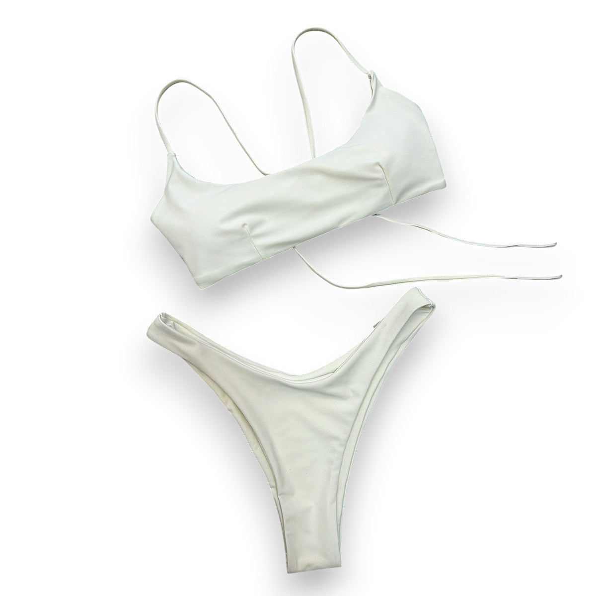 Women Sexy Triangle Bikini Set – Ruched Halter Top & Brazilian Cheeky Thong Two Piece Swimsuit