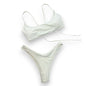 Women Sexy Triangle Bikini Set – Ruched Halter Top & Brazilian Cheeky Thong Two Piece Swimsuit