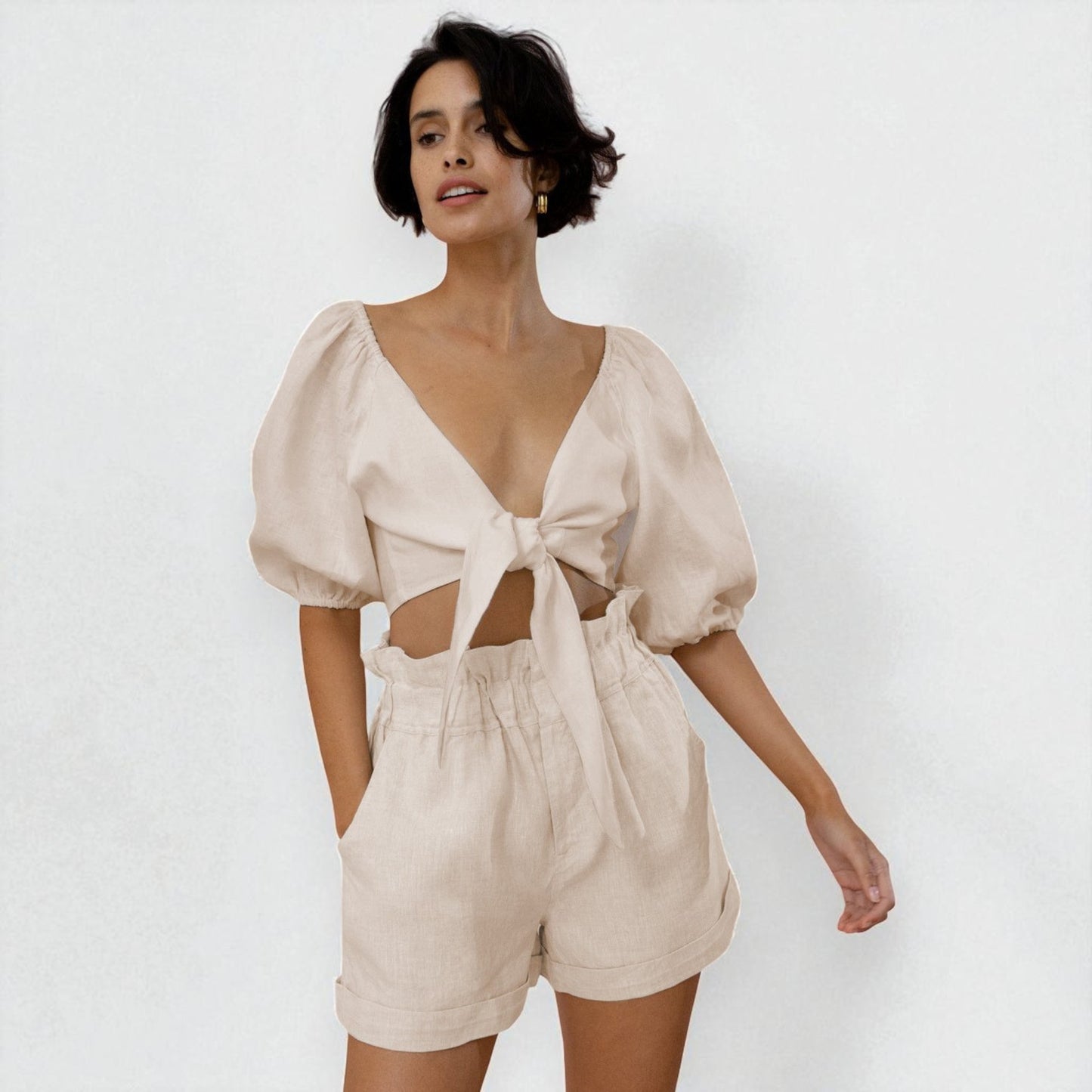 Women’s Two-Piece Street-Style Cardigan & Shorts Set – Casual Chic Cotton Outfit