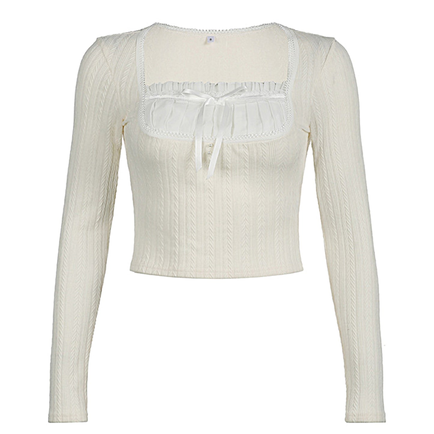 French Pure Desire Cream White Knit Long Sleeve Top – Sweet Ruffle Bow Pullover for Women