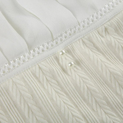 French Pure Desire Cream White Knit Long Sleeve Top – Sweet Ruffle Bow Pullover for Women