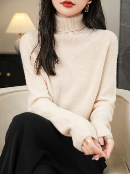 Women’s Wool Pullover Sweater – Classic Round Neck Long Sleeve Knitwear