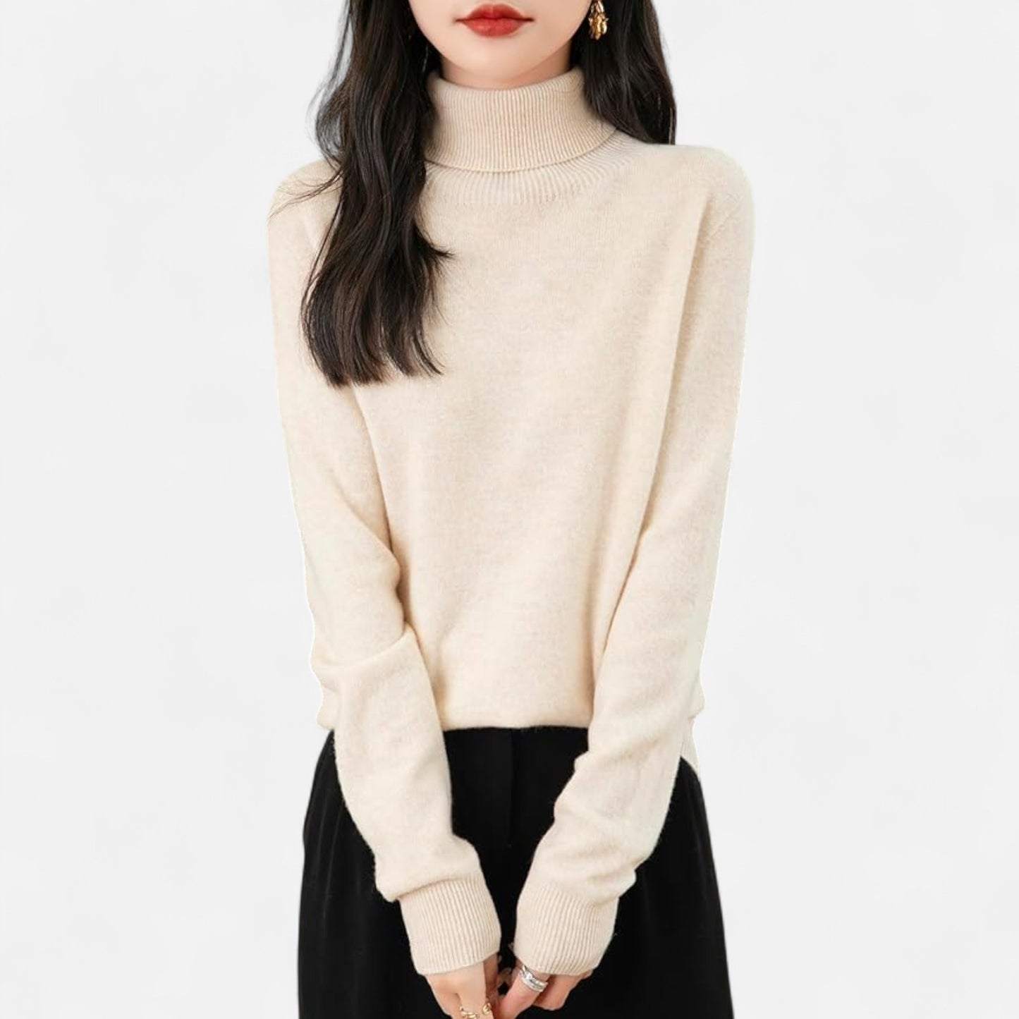 Women’s Wool Pullover Sweater – Classic Round Neck Long Sleeve Knitwear