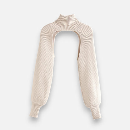 Trendy Women’s Knitted Crop Sweater – High Neck, Puff Sleeve Pullover