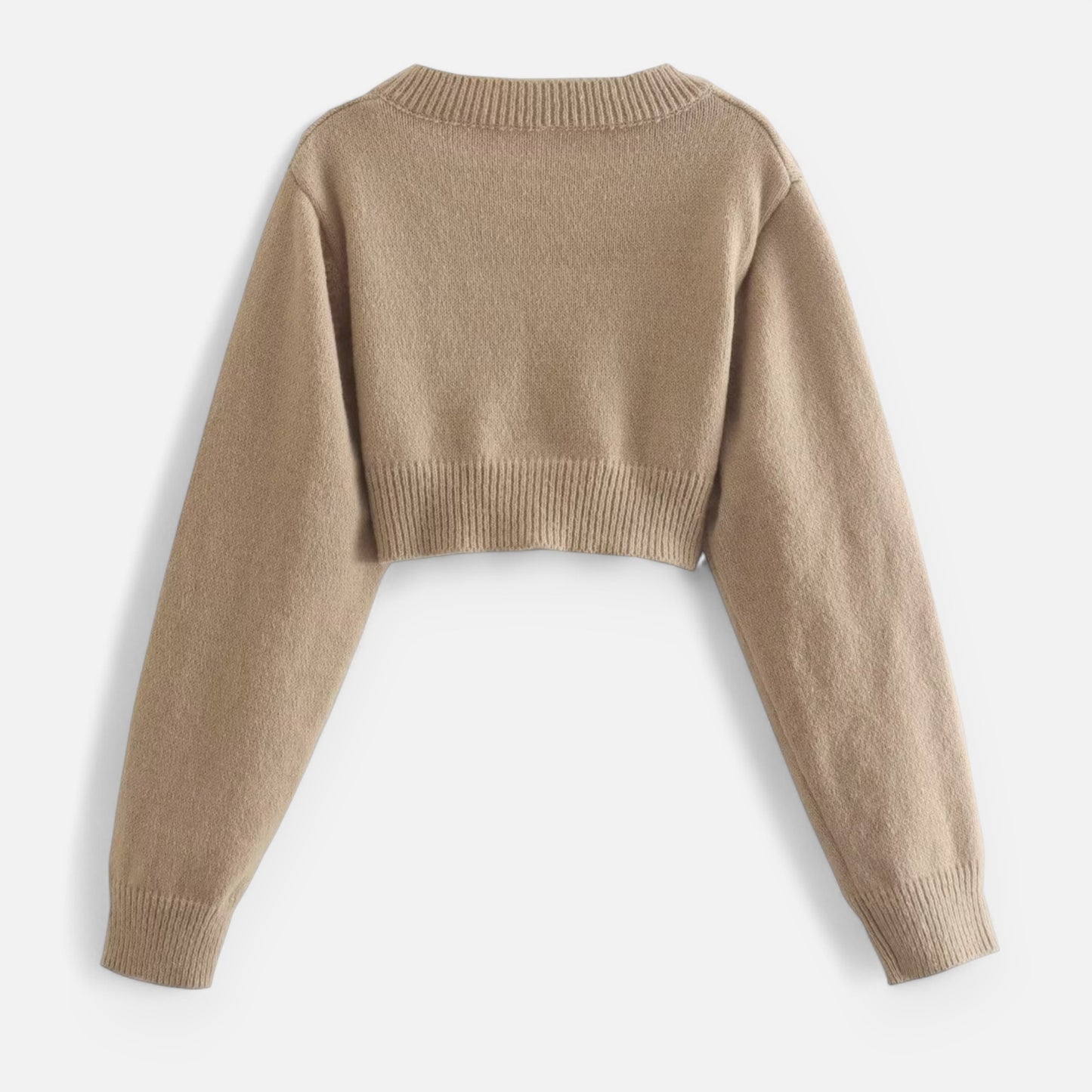 Women’s Camel Knitted Pullover – Classic Round Neck Long Sleeve Sweater