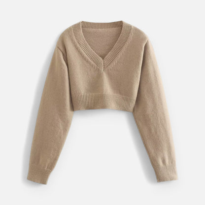 Women’s Camel Knitted Pullover – Classic Round Neck Long Sleeve Sweater