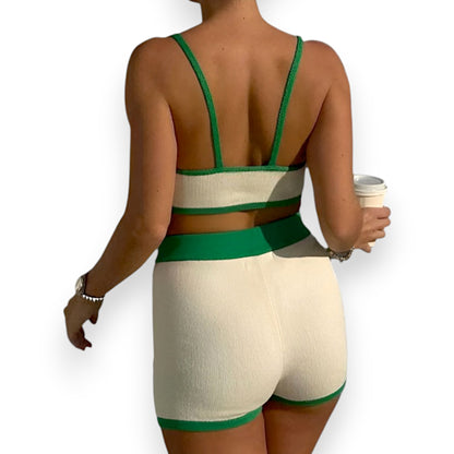 Tossy Summer Contrast Knit Outfits – Halter Top & Short Trousers Set (Y2K Style)