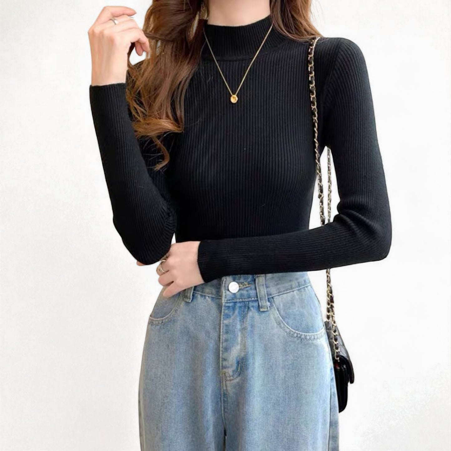 Women’s Slim Fit Half Turtleneck Pullover Sweater – Long Sleeve Lightweight Inner Wear Knit Top