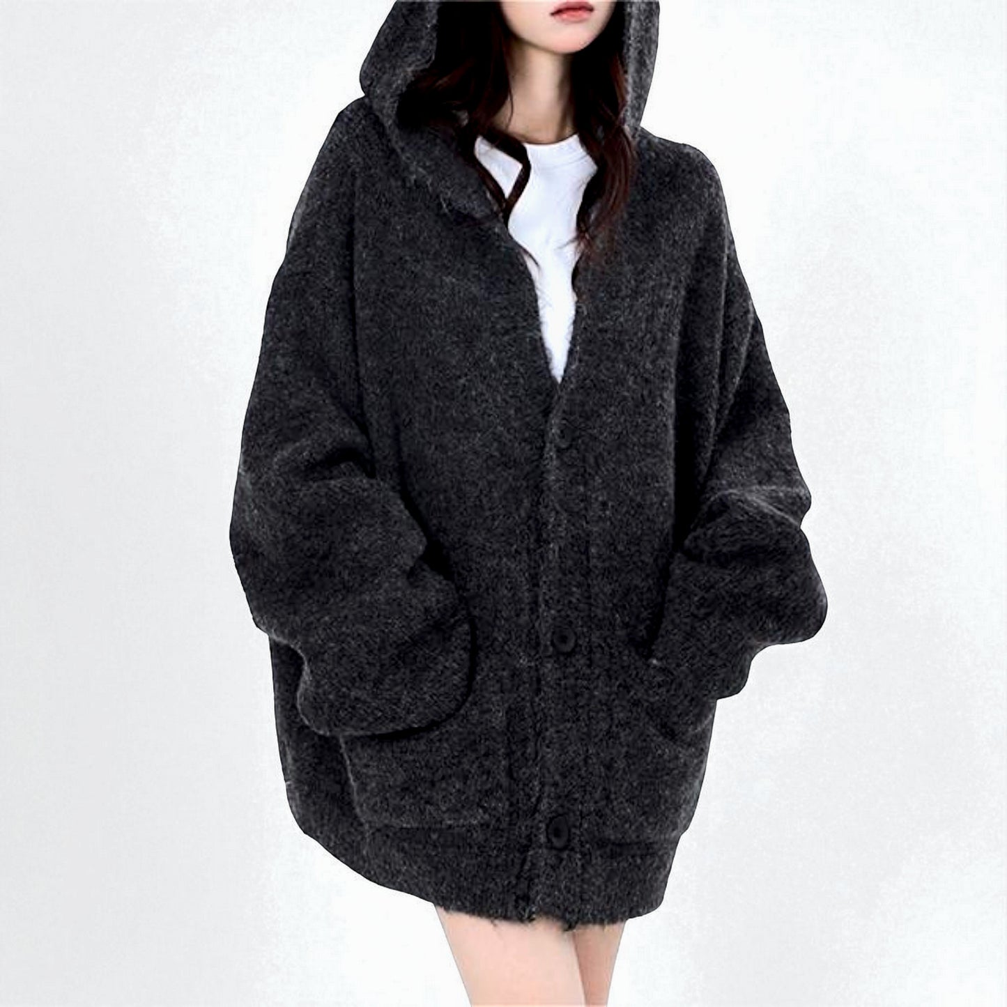 Women’s Casual Korean Style Open Front Cardigan – Cozy Long Sleeve Knit Sweater