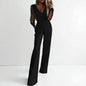 Women’s Sexy Deep V-Neck Sequin Jumpsuit – Straight Leg with Pockets for Spring & Summer