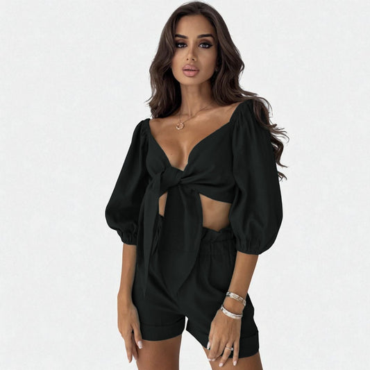 Women’s Two-Piece Street-Style Cardigan & Shorts Set – Casual Chic Cotton Outfit
