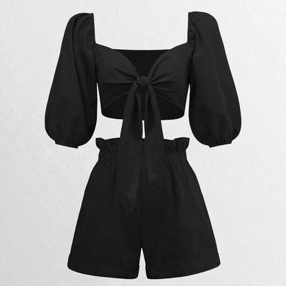 Women’s Two-Piece Street-Style Cardigan & Shorts Set – Casual Chic Cotton Outfit