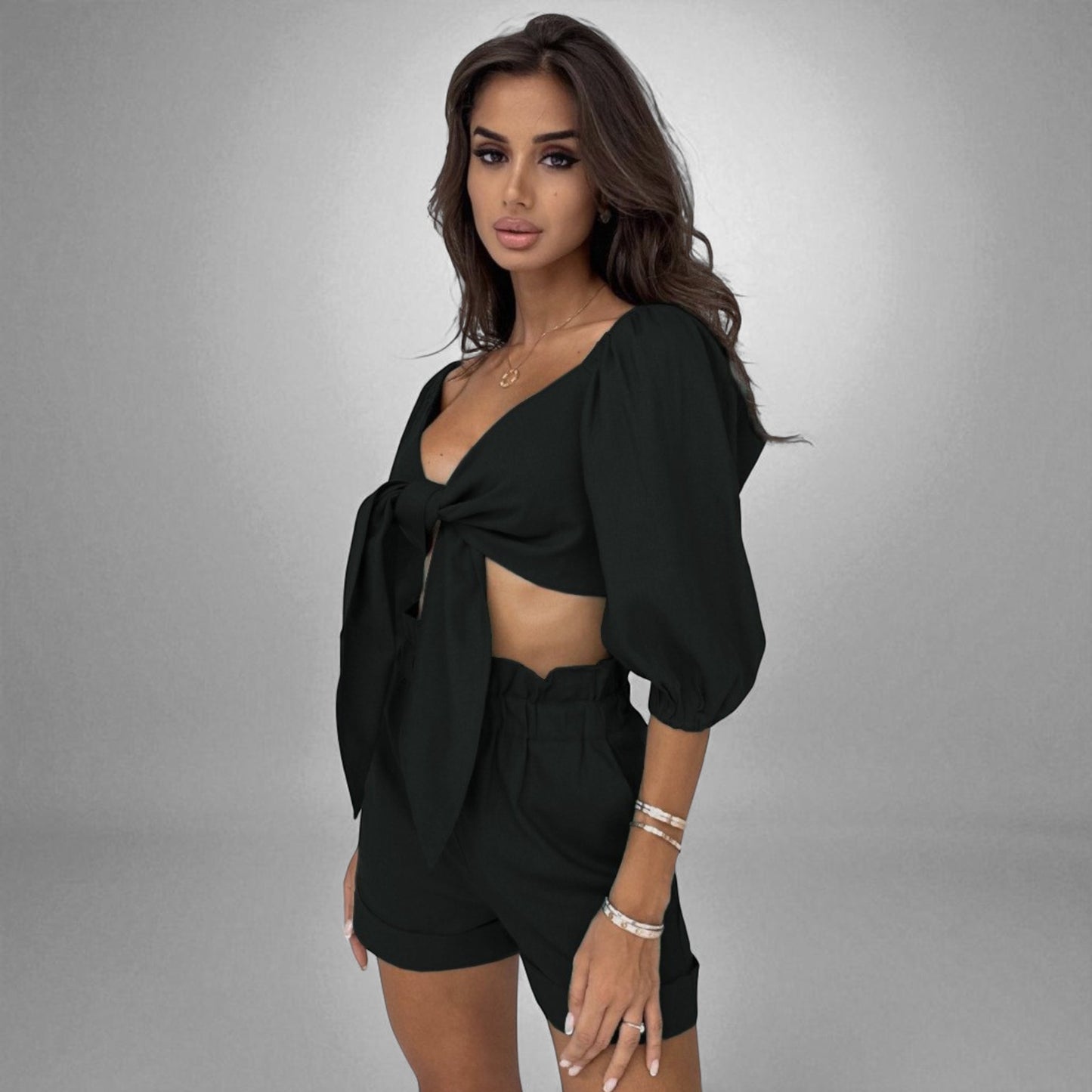 Women’s Two-Piece Street-Style Cardigan & Shorts Set – Casual Chic Cotton Outfit