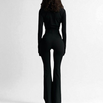 Women’s Black Two-Piece Outfit – Long Sleeve Top & Trousers Set