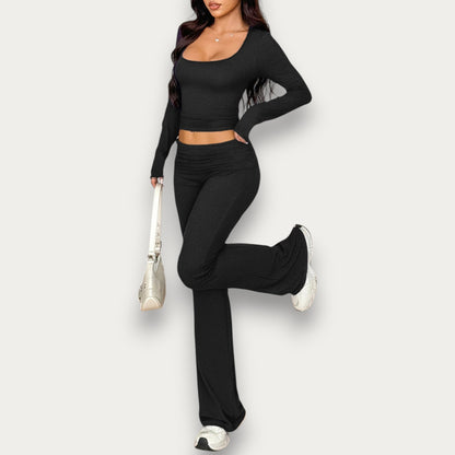 Women’s Solid Color Viscose Blouse – Chic Short Sleeve Summer Top & Pants Set