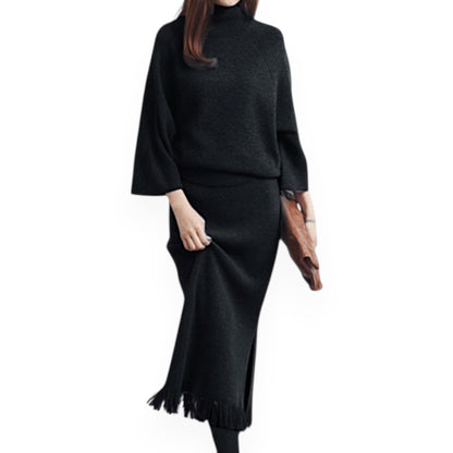 Women’s Knit Sweater & Long Skirt Set – Two-Piece Polyester Outfit for Office & Casual Wear