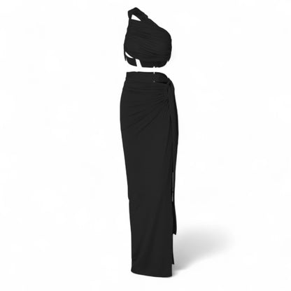 Women’s Asymmetrical Slit Skirt & Crop Top Set – Sexy Two-Piece Summer Party Dress