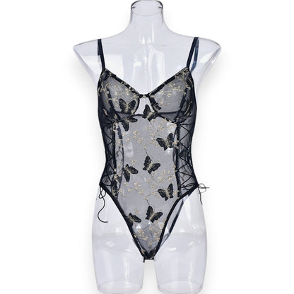 Butterfly Lace Bodysuit – Elegant Short Sleeve Women’s Pullover