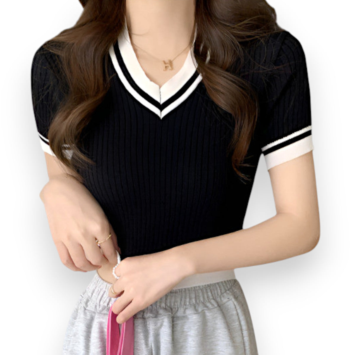 Sexy Versatile V-neck Short Sleeve T-shirt Women Summer Design Fresh