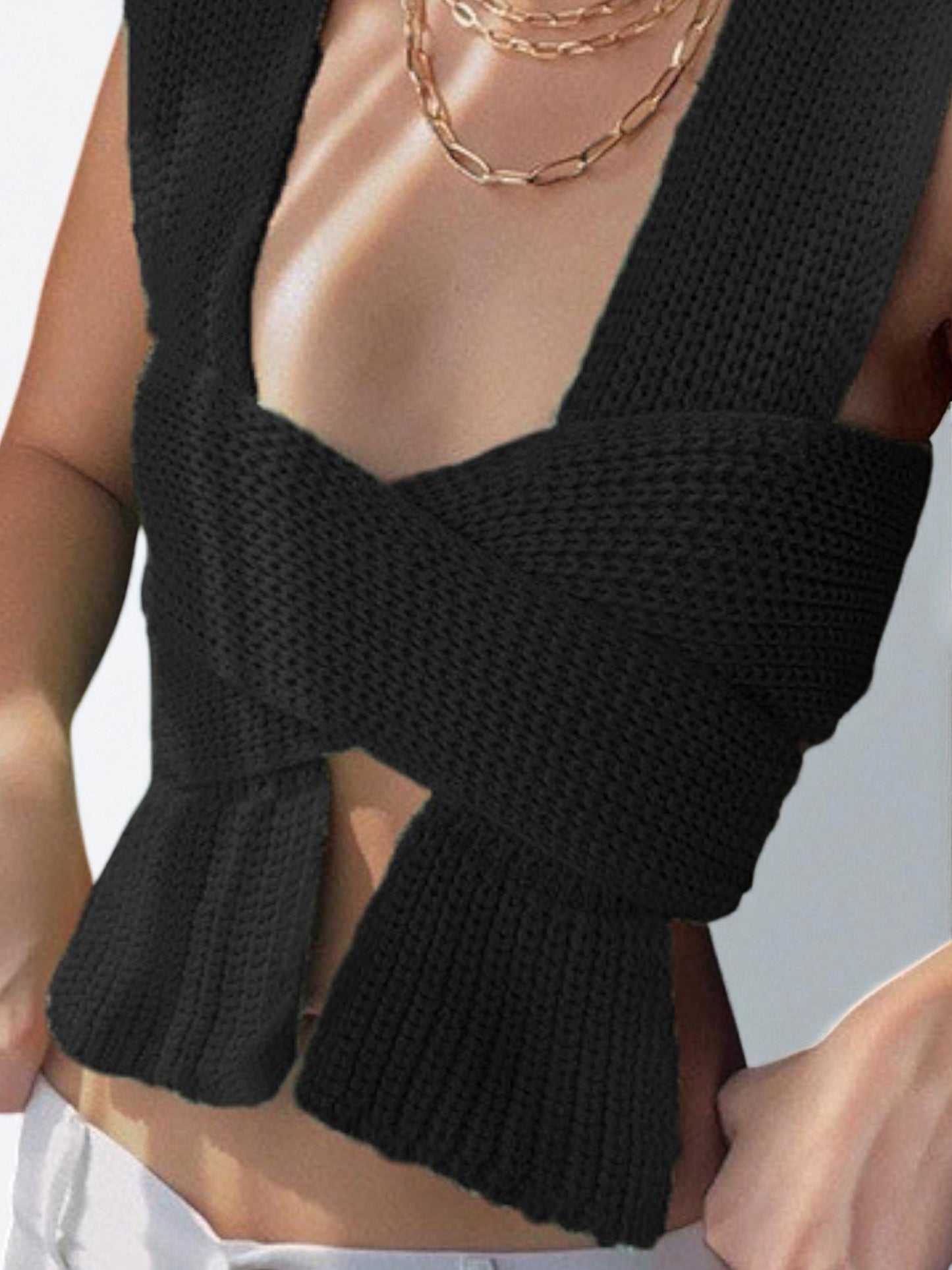 Women’s Sexy Wool Knit Cross Strap Vest – Sleeveless Slim Fit Top