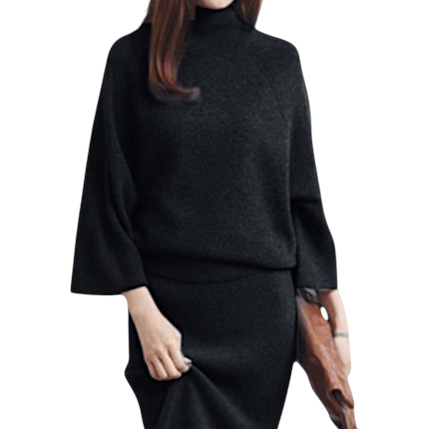 Women’s Knit Sweater & Long Skirt Set – Two-Piece Polyester Outfit for Office & Casual Wear