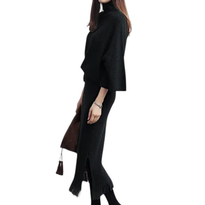 Women’s Knit Sweater & Long Skirt Set – Two-Piece Polyester Outfit for Office & Casual Wear