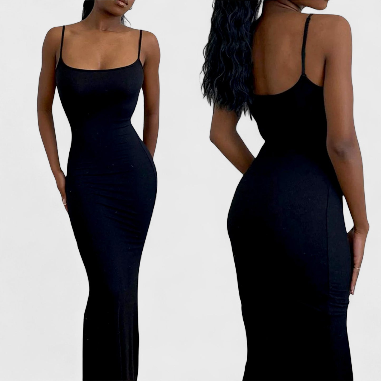 Women’s Slim Fit Spaghetti Strap Maxi Dress – Thigh Slit Formal Evening Gown