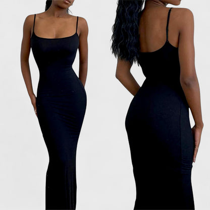 Women’s Slim Fit Spaghetti Strap Maxi Dress – Thigh Slit Formal Evening Gown