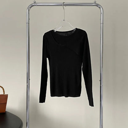 Women’s Korean Style Knitted Pullover – Simple Long Sleeve Round Neck Sweater Top