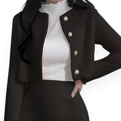 Korean Style Sweet Velvet Blazer & Mini Skirt Set – Long Sleeve Two-Piece Outfit