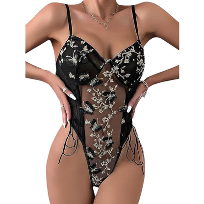 Butterfly Lace Bodysuit – Elegant Short Sleeve Women’s Pullover