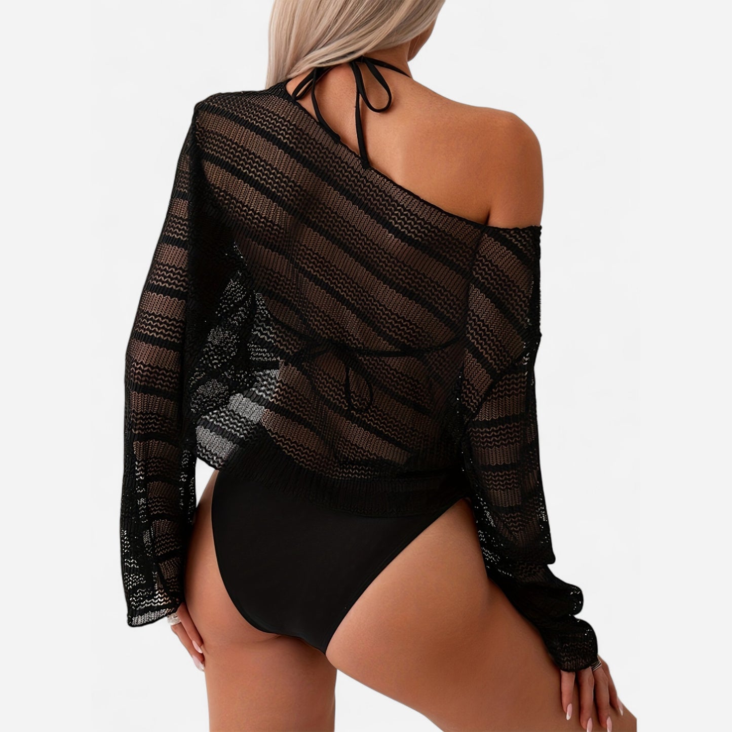 Women's 3-Piece V Triangle Bikini Set – Long Sleeve Cover-Up Swimwear