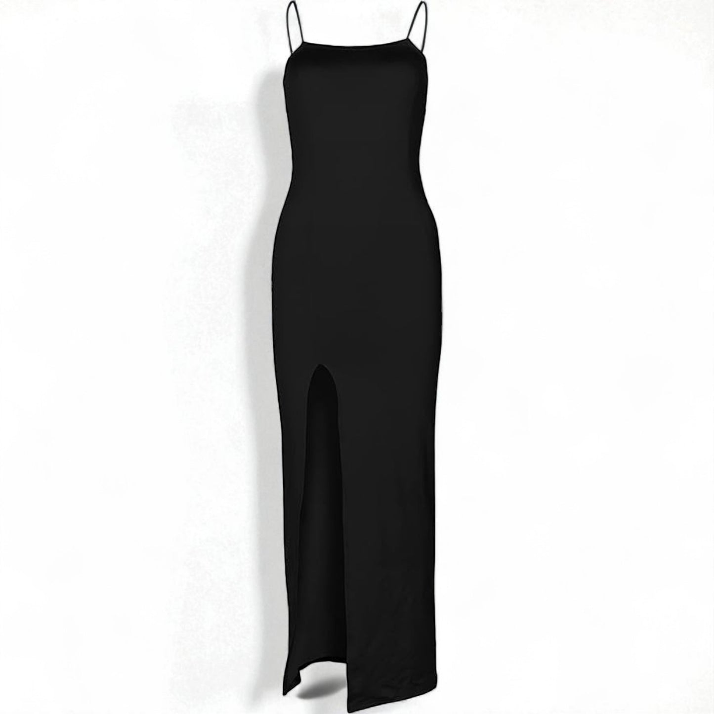 Women’s Slim Fit Spaghetti Strap Maxi Dress – Thigh Slit Formal Evening Gown