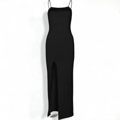 Women’s Slim Fit Spaghetti Strap Maxi Dress – Thigh Slit Formal Evening Gown
