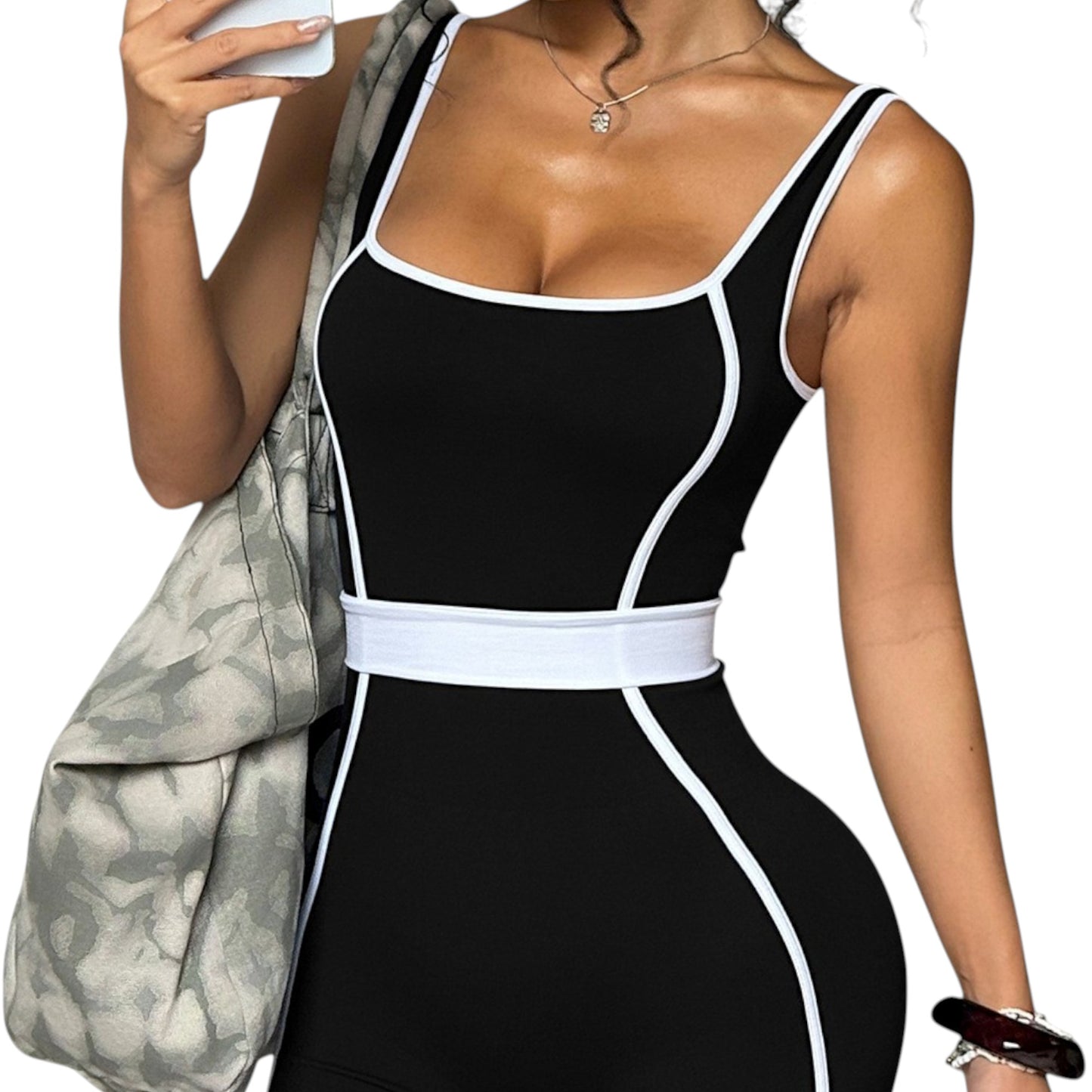 Women’s Sleeveless Nylon-Spandex Jumpsuit – Scoop Neck Activewear One-Piece for Gym, Yoga & Everyday Comfort