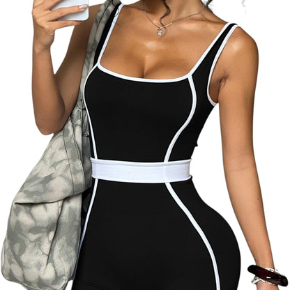 Women’s Sleeveless Nylon-Spandex Jumpsuit – Scoop Neck Activewear One-Piece for Gym, Yoga & Everyday Comfort
