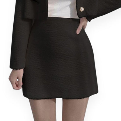 Korean Style Sweet Velvet Blazer & Mini Skirt Set – Long Sleeve Two-Piece Outfit