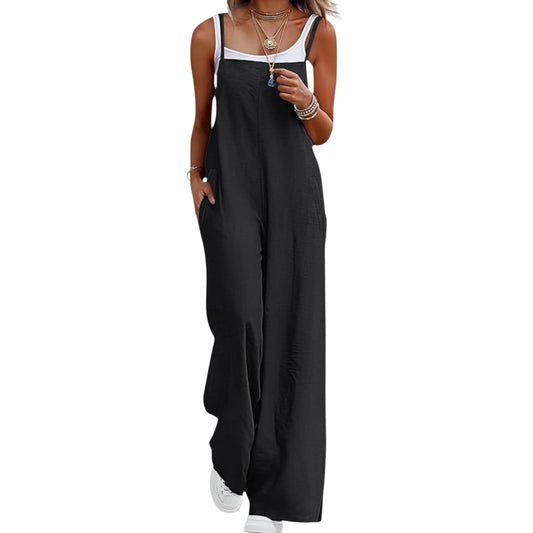 Women’s Solid Color Casual Jumpsuit – Sleeveless Summer Romper with Pockets, Lightweight One-Piece Outfit for Spring & Summer
