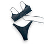 Women Sexy Triangle Bikini Set – Ruched Halter Top & Brazilian Cheeky Thong Two Piece Swimsuit