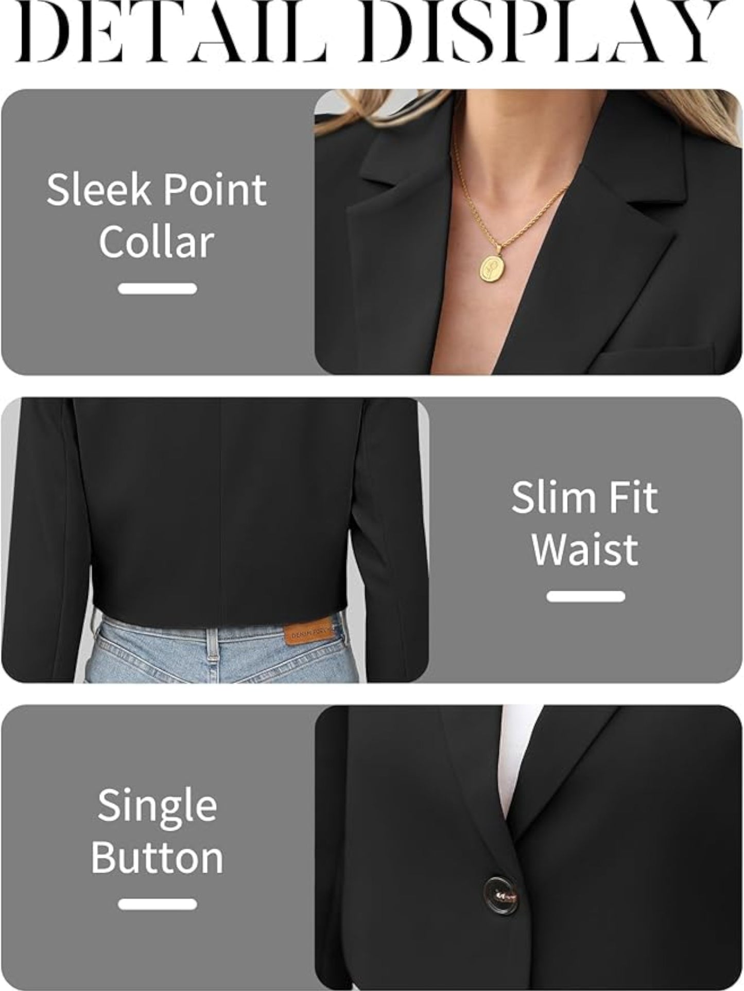 Women’s Slim Fit Cropped Jacket – Open Belly Button Polyester Blazer Top
