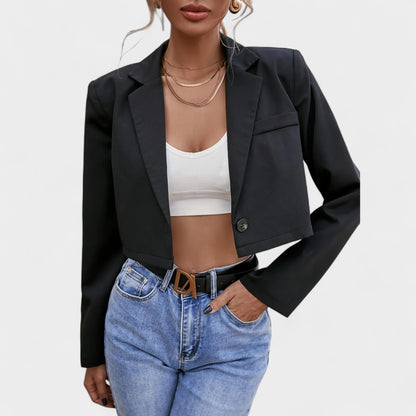 Women’s Slim Fit Cropped Jacket – Open Belly Button Polyester Blazer Top